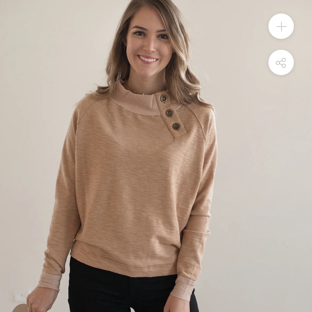 THML Mock Neck Peach Sweater with Button Detail, Size Small